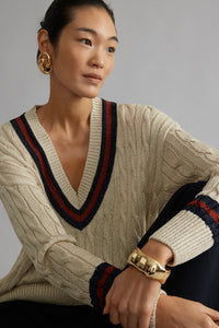 Garnet and Navy Stripe Metallic Morrissey Sweater